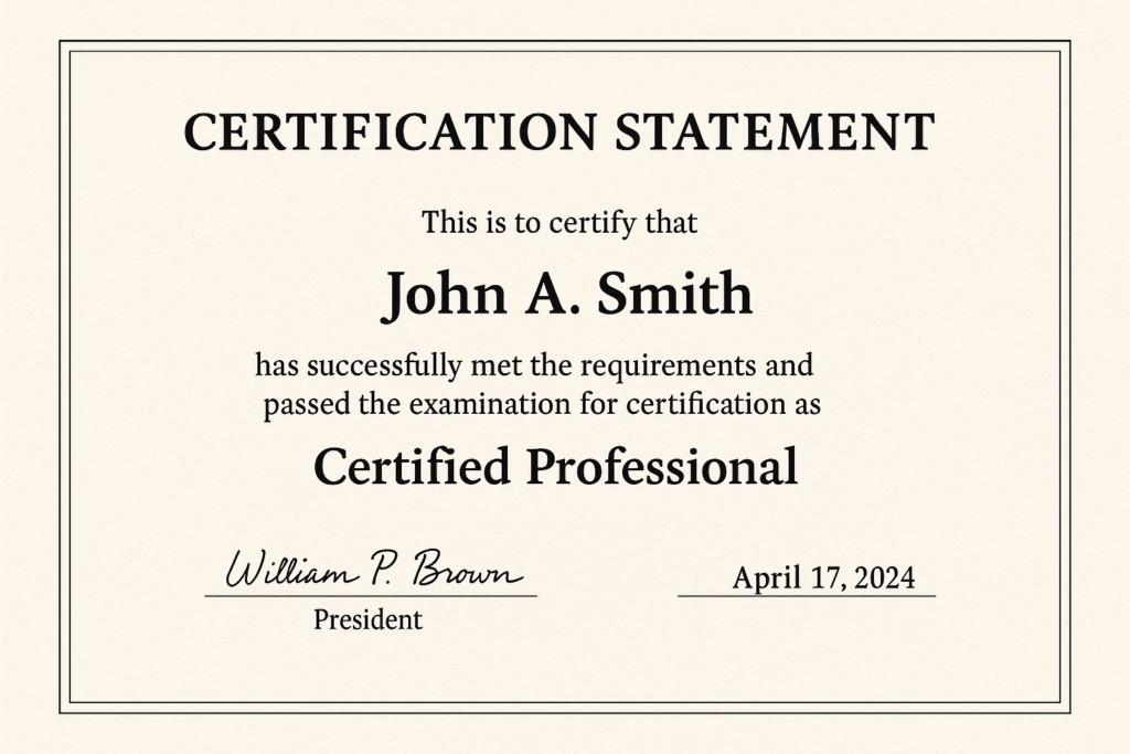 Certification Document Mockup