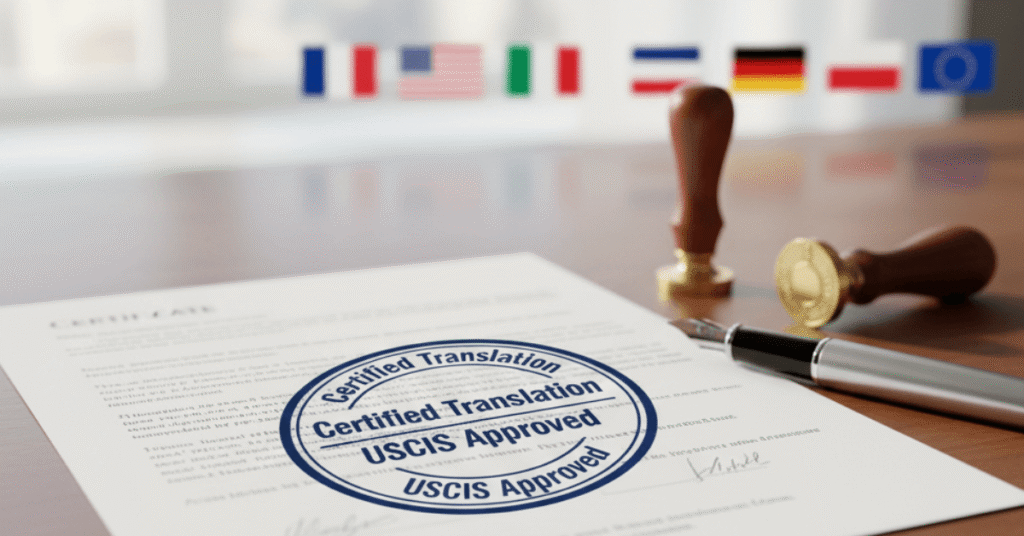 Certified translation of a language certificate stamped and approved for USCIS or government submission