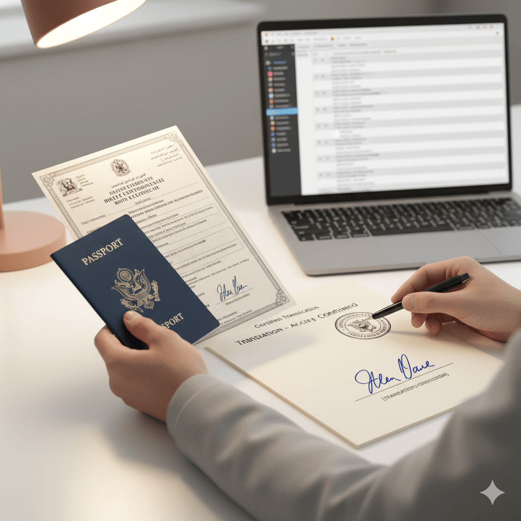 Certified translator near me verifying official documents for USCIS submission