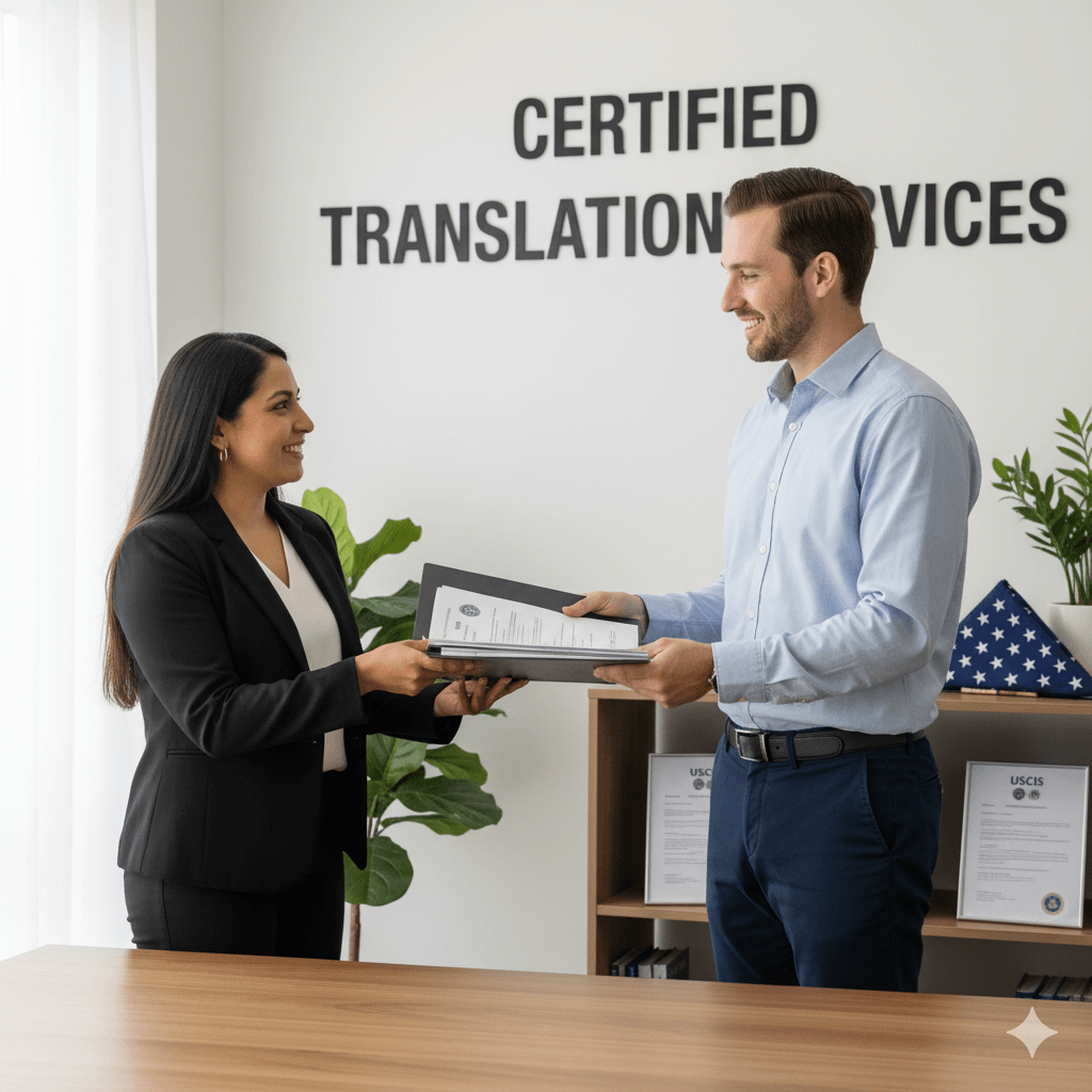Client consulting a certified translator near me for immigration and legal document translation