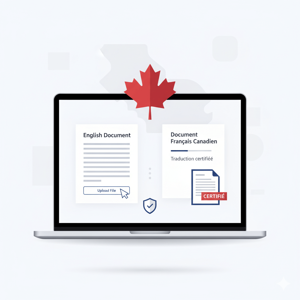 English to French Canadian document translation upload screen for Canadian authorities