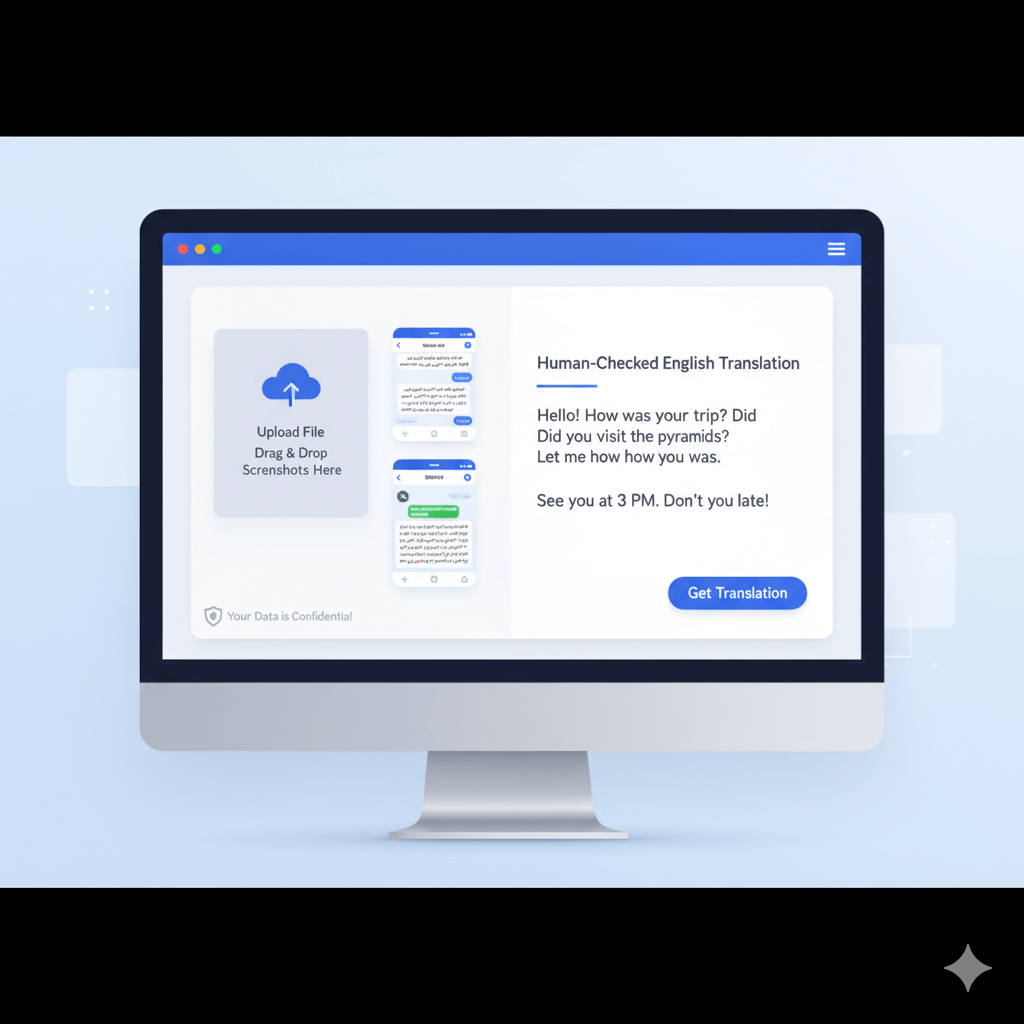 Hero image of a user uploading chat messages for secure translation online