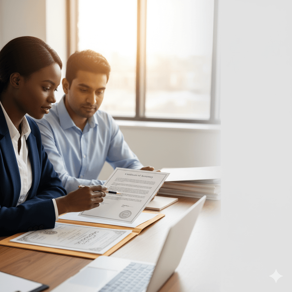Immigration attorney and client reviewing a certified translation—professional USCIS document translation by a leading translation company.