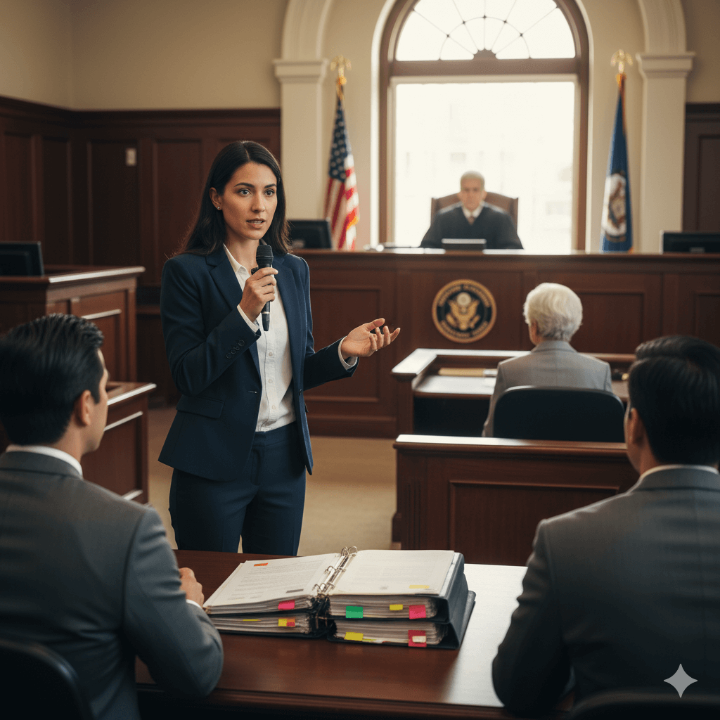 Legal interpreter in court hearing providing accurate consecutive interpreting.