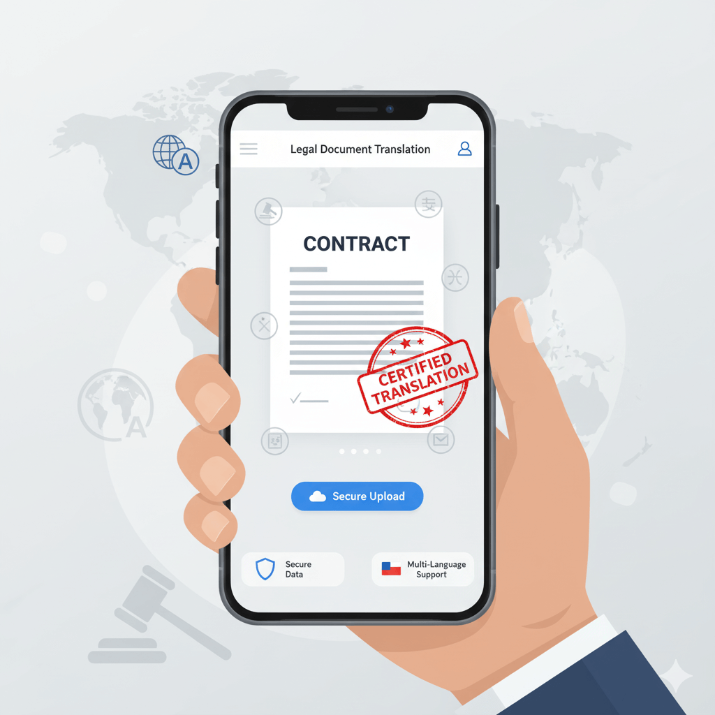 Mobile view of a stamped translated contract with secure online upload option