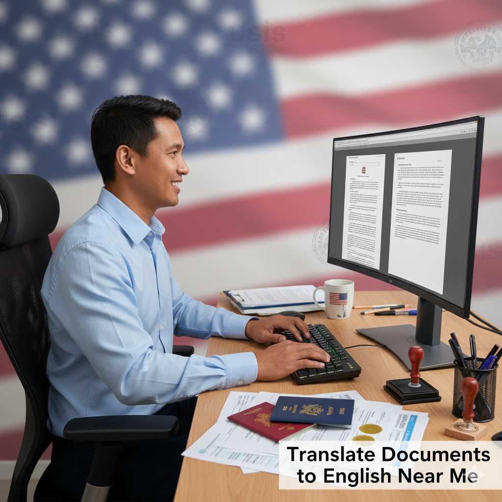 Professional translator near me working on certified English translations for USCIS submissions.
