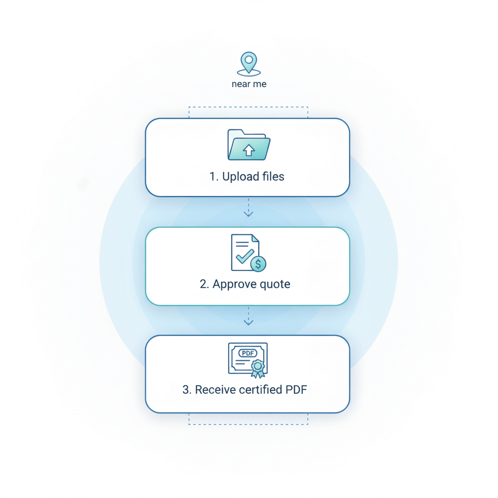 Where to translate documents near me — simple 3-step process from upload to certified PDF