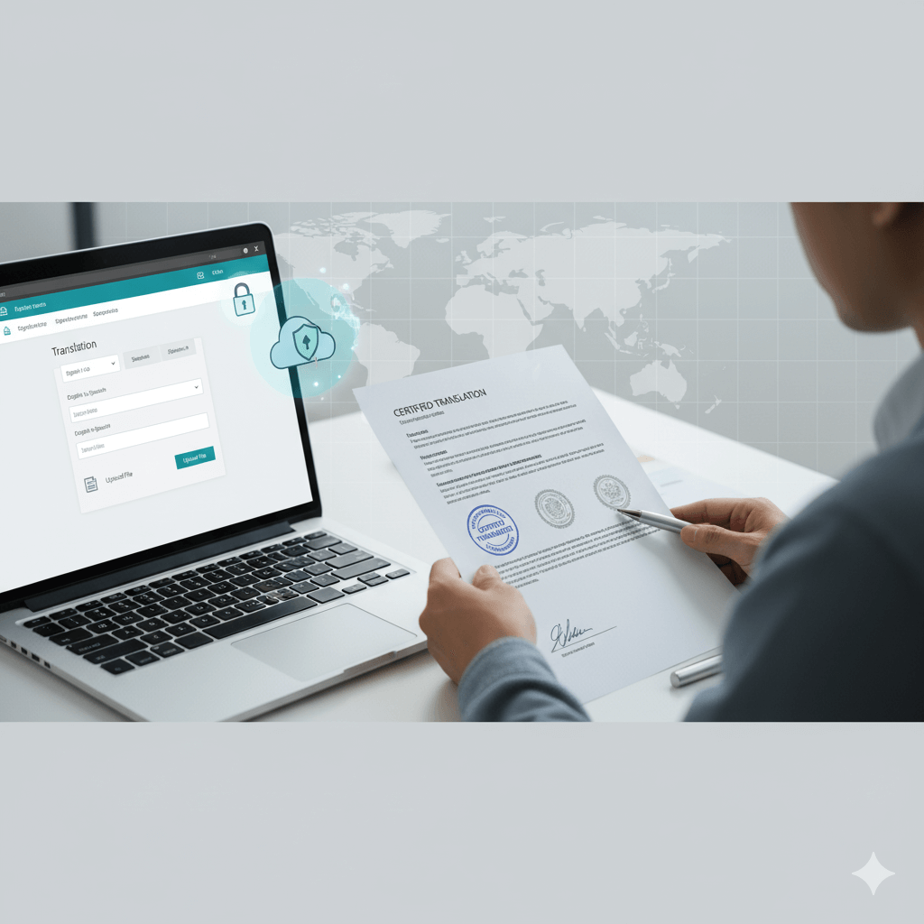 hero image showing best translation tools for drafts and certified translation for official use, with secure workflow visuals.