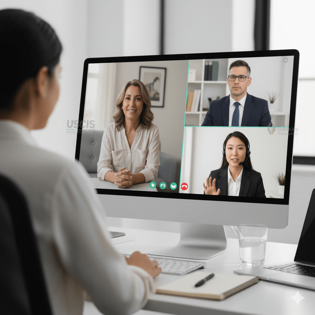 interpreter services near me assisting in USCIS immigration interview via video call