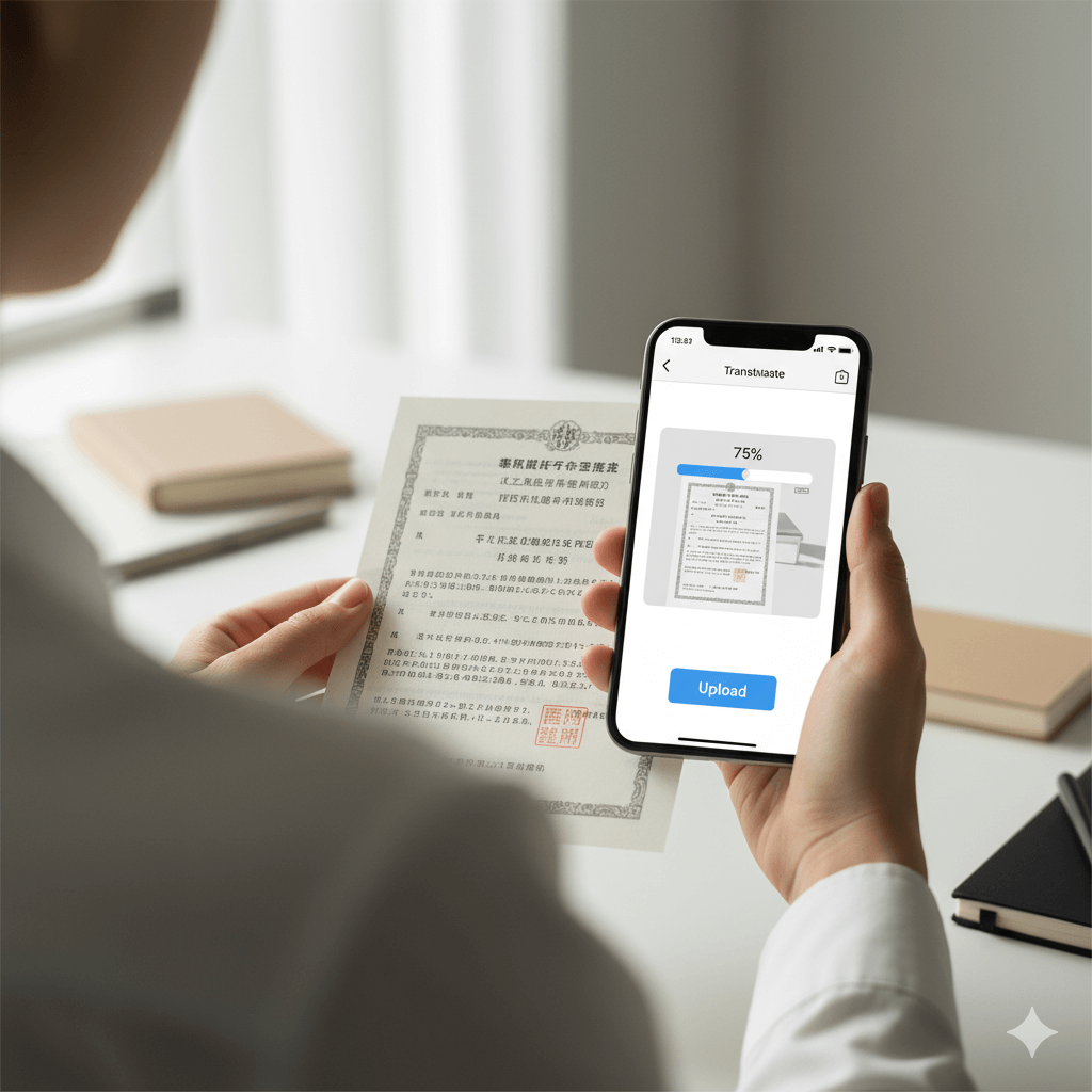 low cost translation services – client uploading a Japanese document via smartphone for certified translation