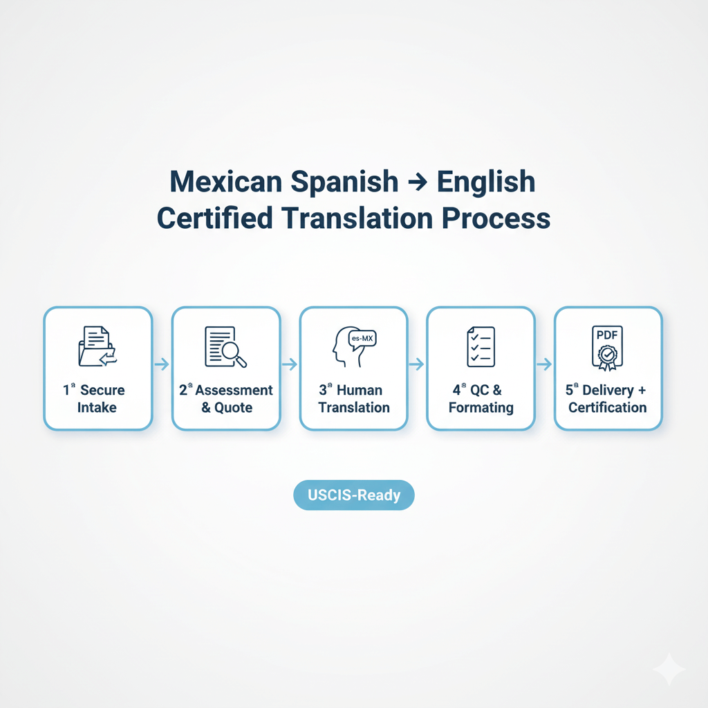 translate mexican spanish to english — certified translation process (5 steps)