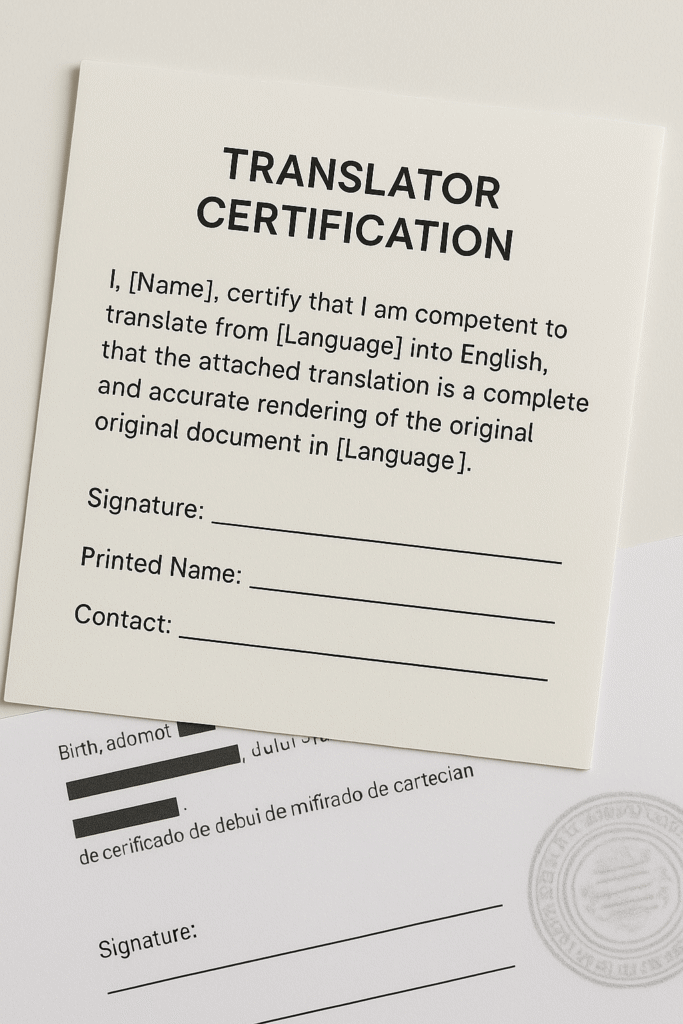 translator certification statement for uscis translation