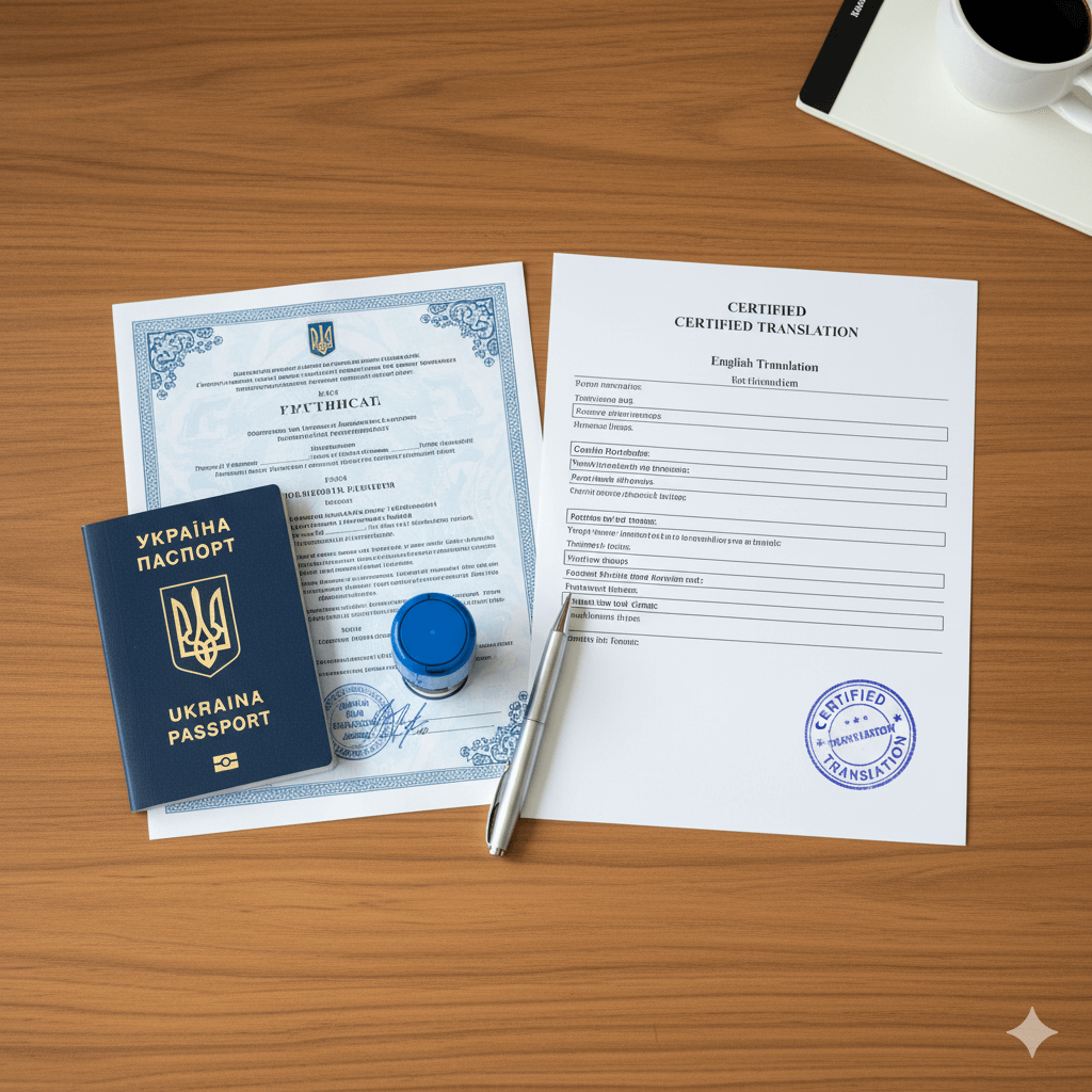 ukraine translator for certified Ukrainian to English documents with mirrored formatting, stamps and seals