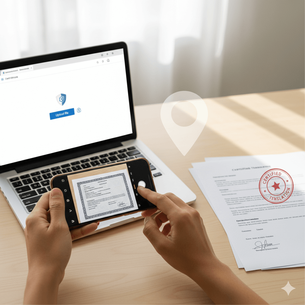 Certified Spanish translation services near me: upload documents online for English to Spanish certified translation.