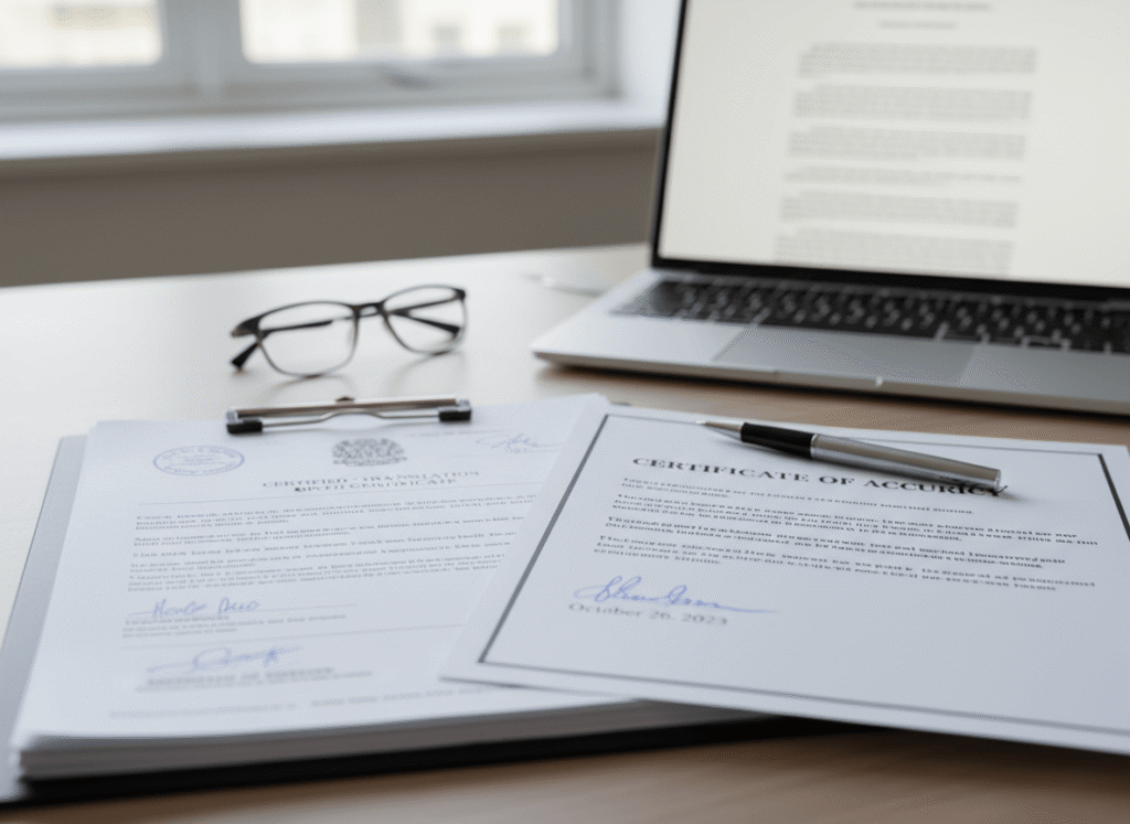 Certified birth certificate translation with signed certificate of accuracy prepared for USCIS immigration use