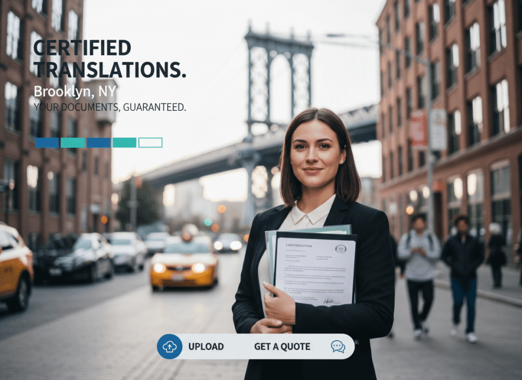 Client in Brooklyn holding certified translated documents using trusted translation services