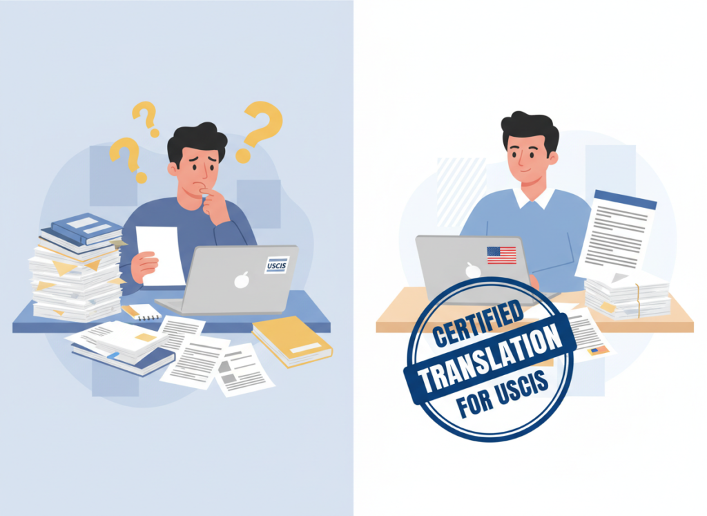Comparison of self-translation versus professional USCIS certified translation for immigration documents