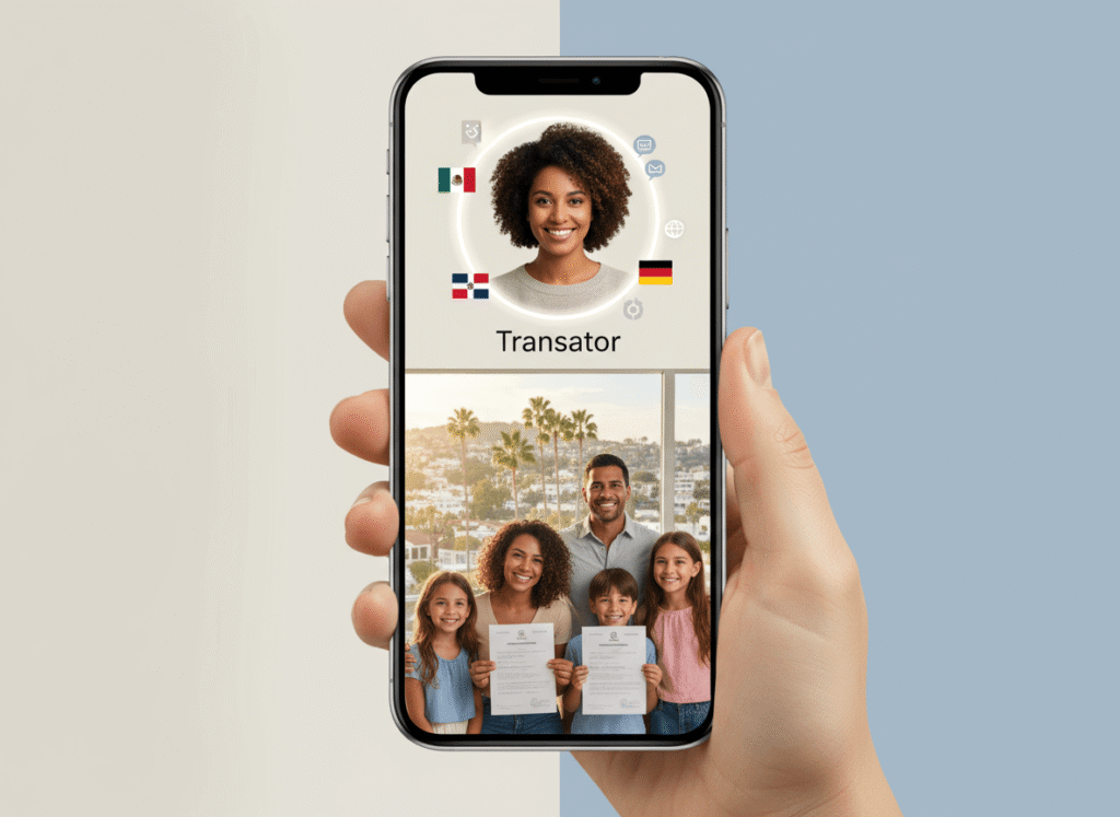 Family in San Diego receiving help from a professional translation company via video call for immigration documents