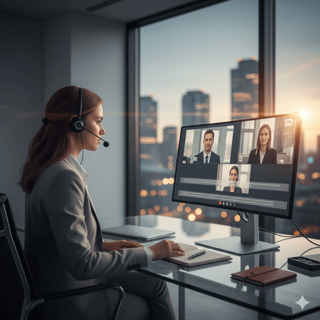 German language interpreter providing real-time support on a secure video call.