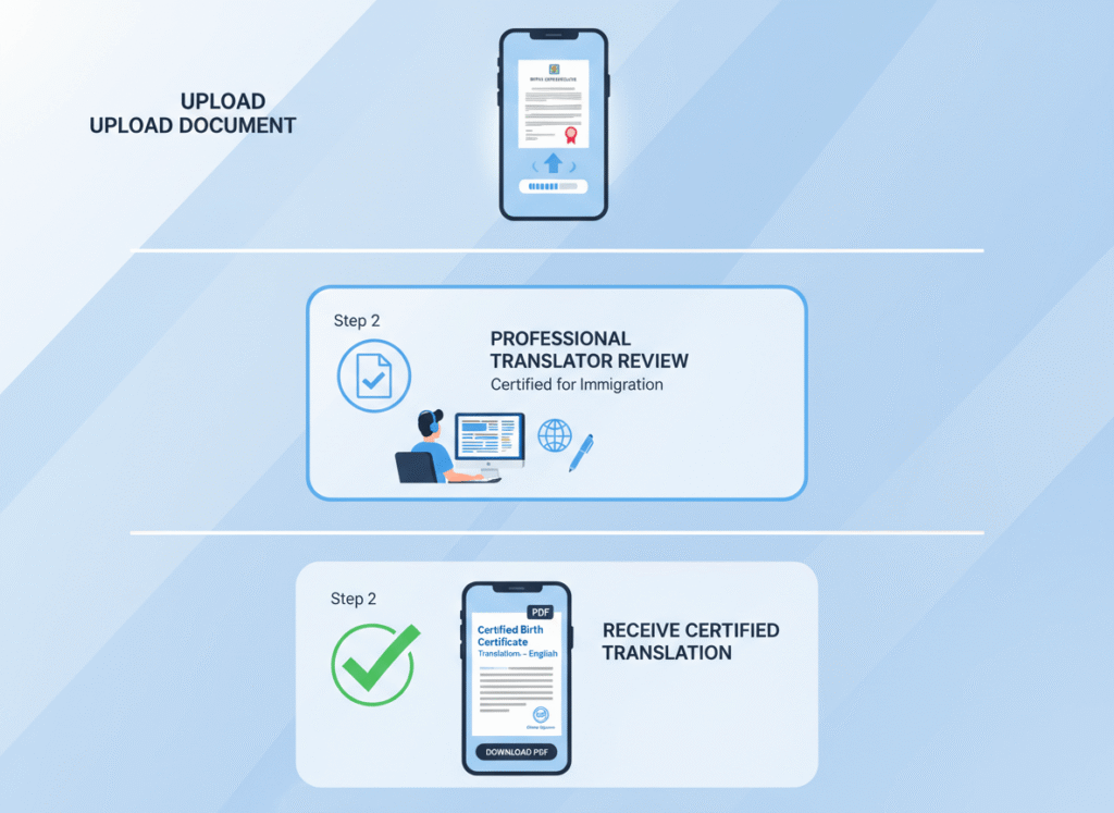 Mobile-friendly step-by-step process to translate a birth certificate online for immigration