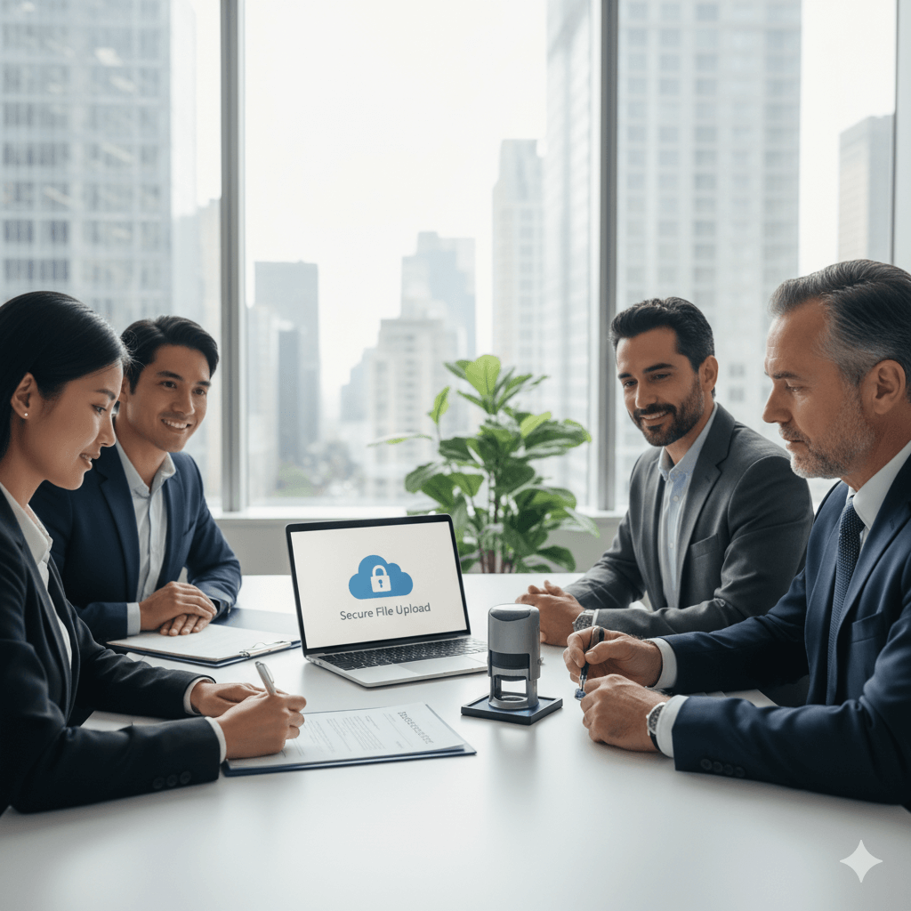 Official notarized translation with notary public witnessing signature and secure document upload—fast local service