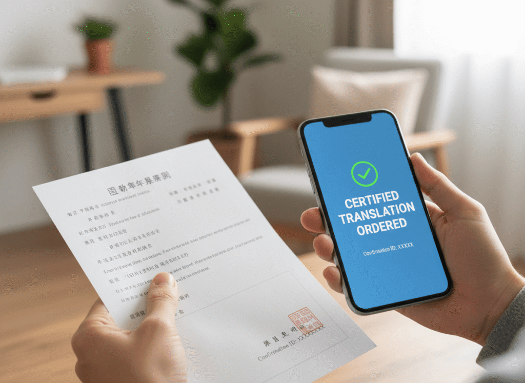 Ordering a certified translation of a foreign birth certificate using a mobile phone