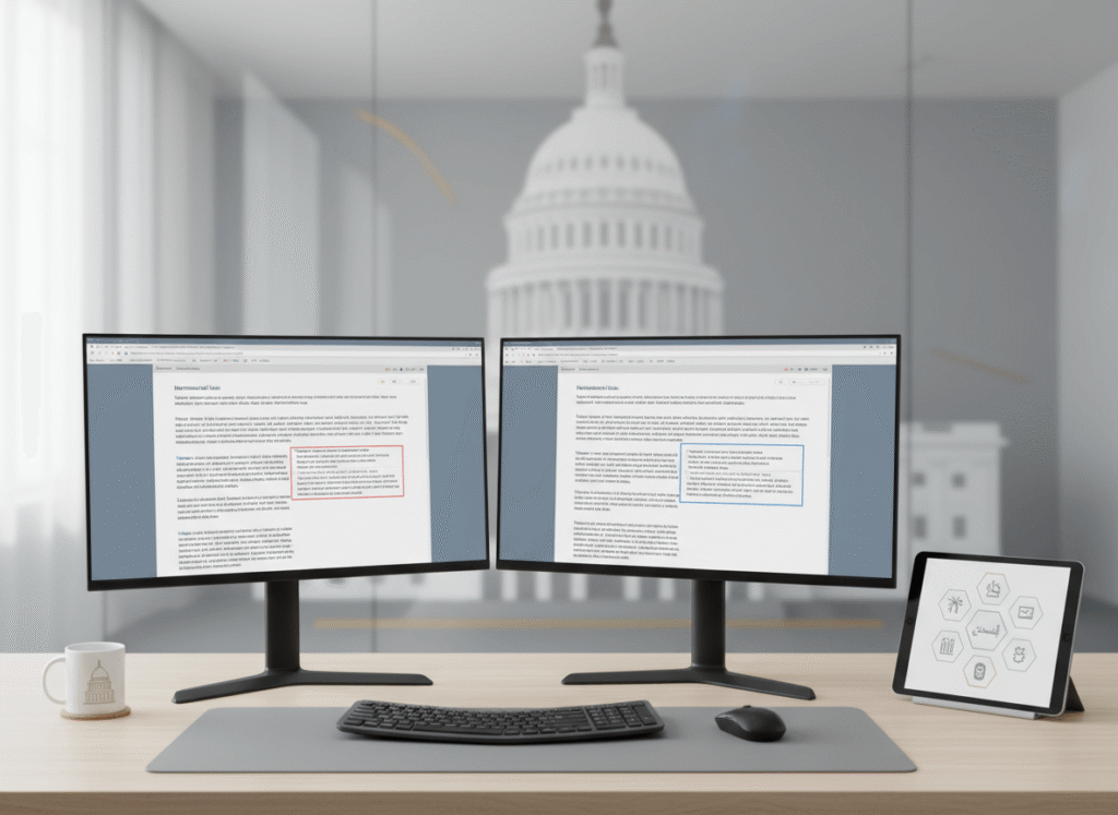Square hero image of Washington DC translation services with Capitol silhouette and multilingual documents