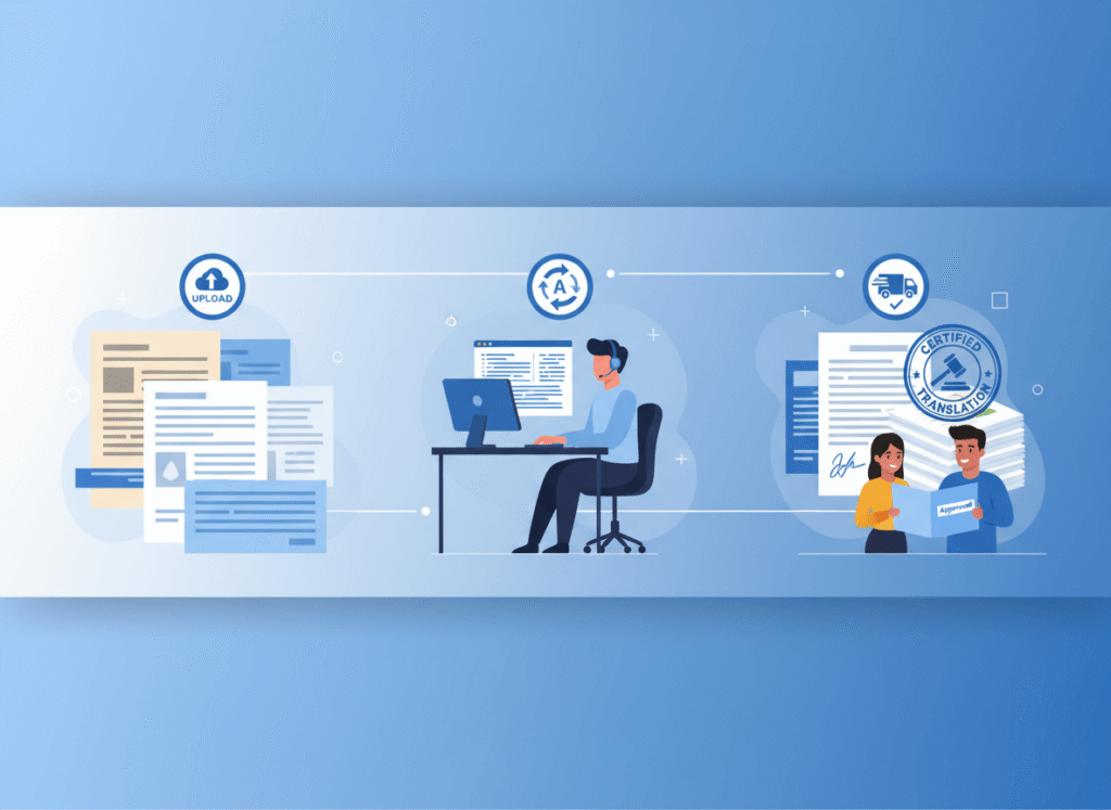 Step-by-step process of authorized Spanish translator services from upload to approved certified translations