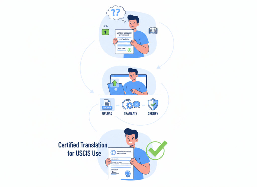 Step by step process of getting a birth certificate professionally translated for USCIS instead of doing a self-translation