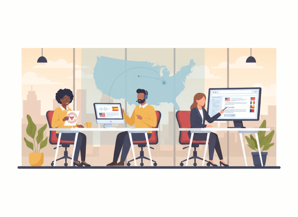 Team of Spanish language translators providing certified translation and interpreting services across the USA