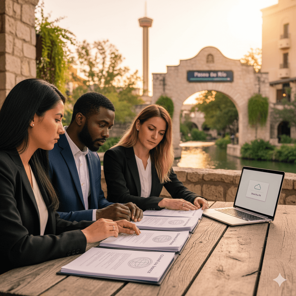 Translation services in San Antonio, Texas at the River Walk with certified documents and bilingual context.