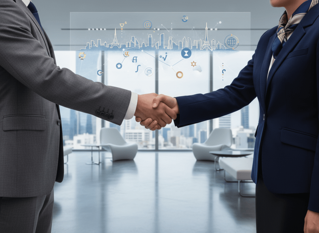 client partnering with one of the best international translation companies for trusted language services
