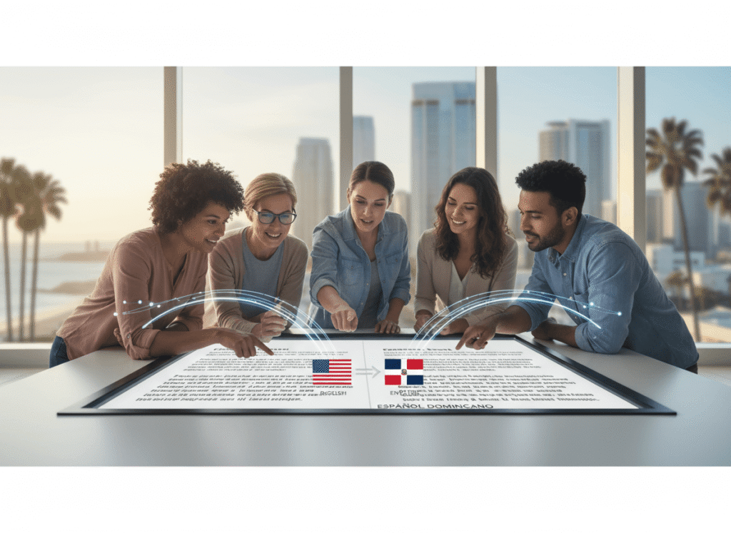 english to dominican spanish translation team in san diego working on documents