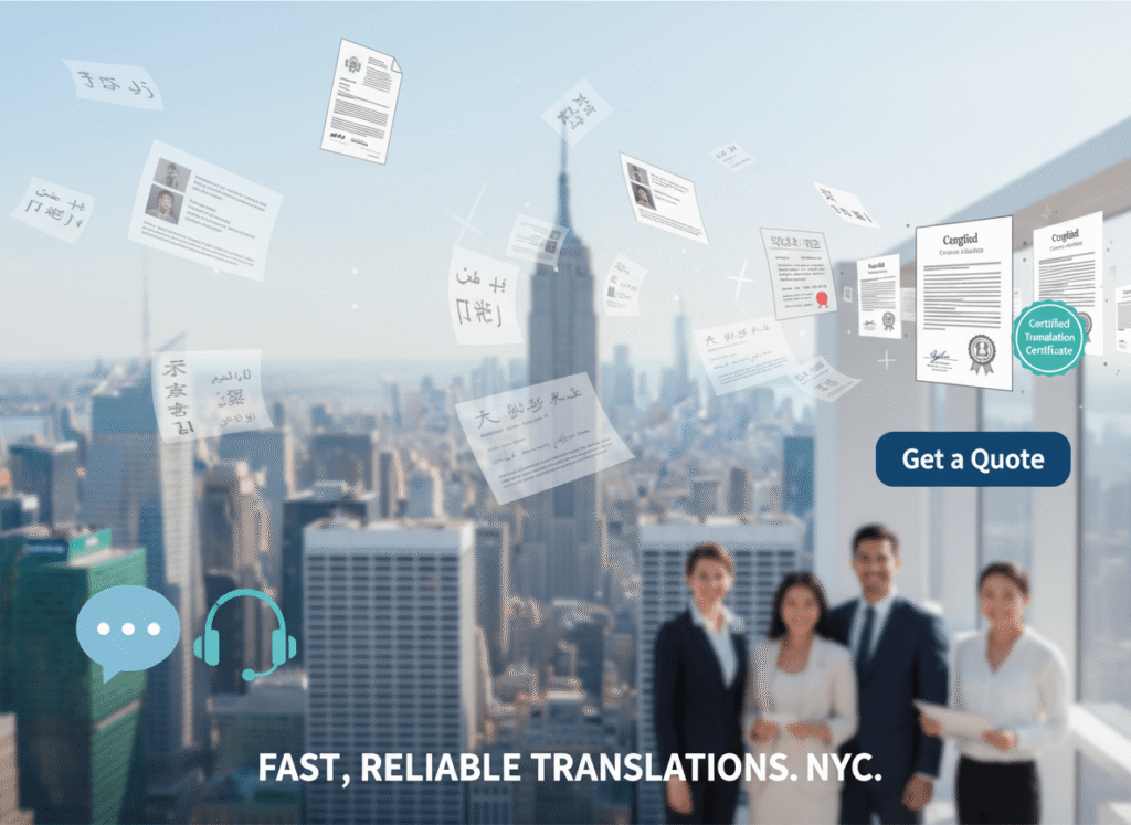 hero banner for translation services in new york showing manhattan skyline and certified document translation