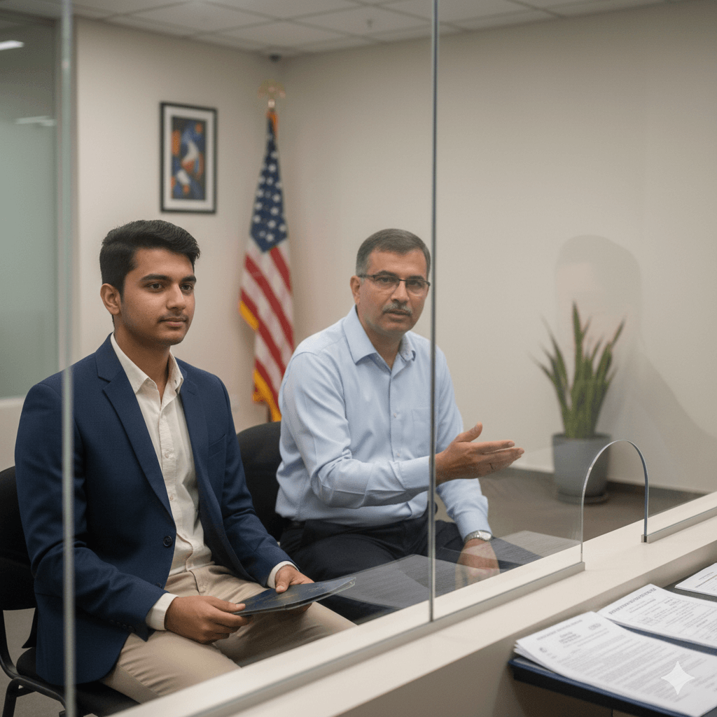 Applicant attending US visa interview with professional translator