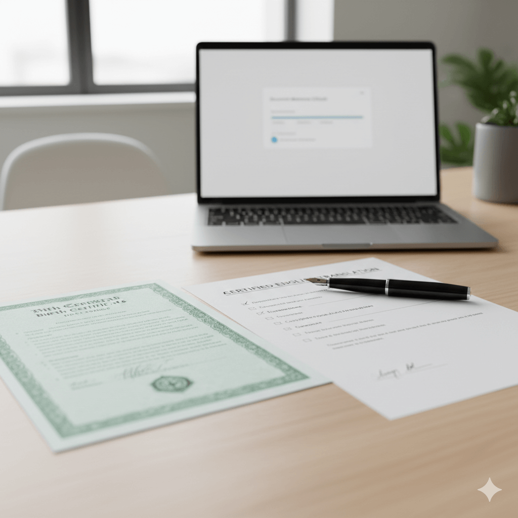 Birth certificate translation documents prepared for a USCIS immigration application