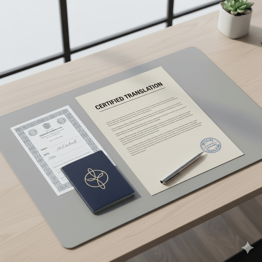 Certified English translation of a marriage certificate for USCIS submission