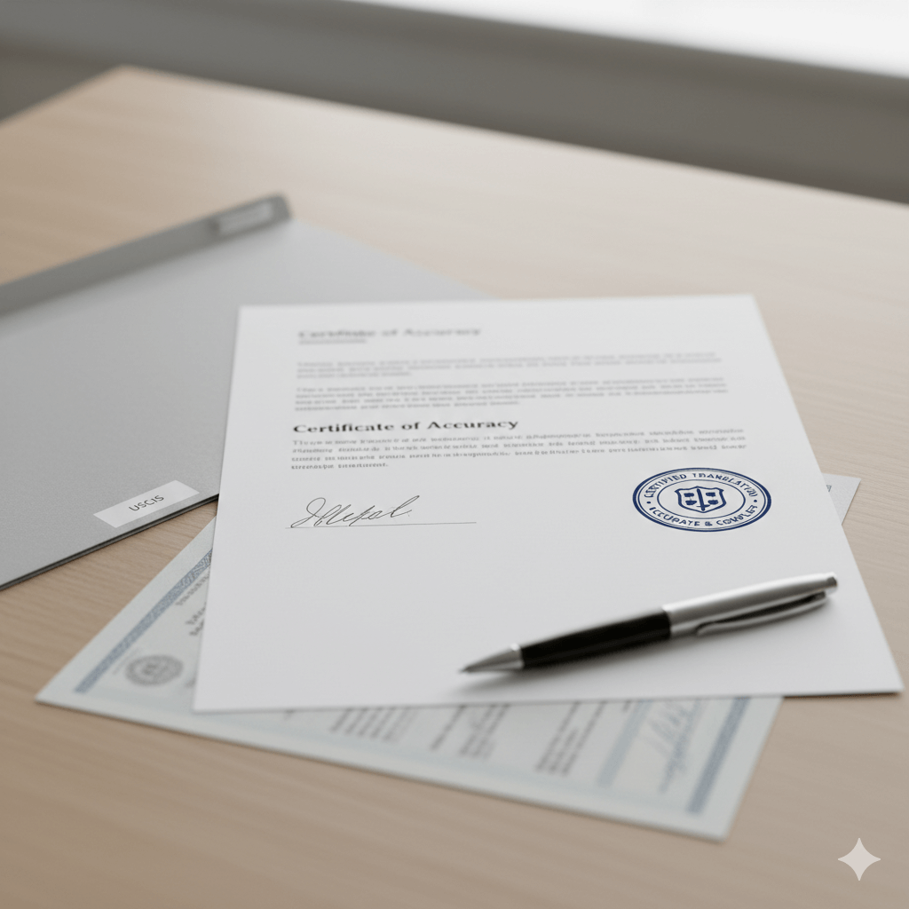 Certified birth certificate translation packet with signed certification statement