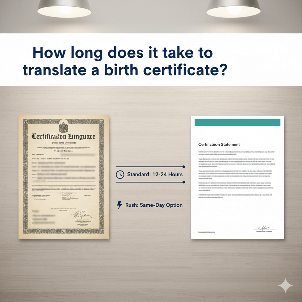 Certified birth certificate translation with a 12–24 hour turnaround timeline