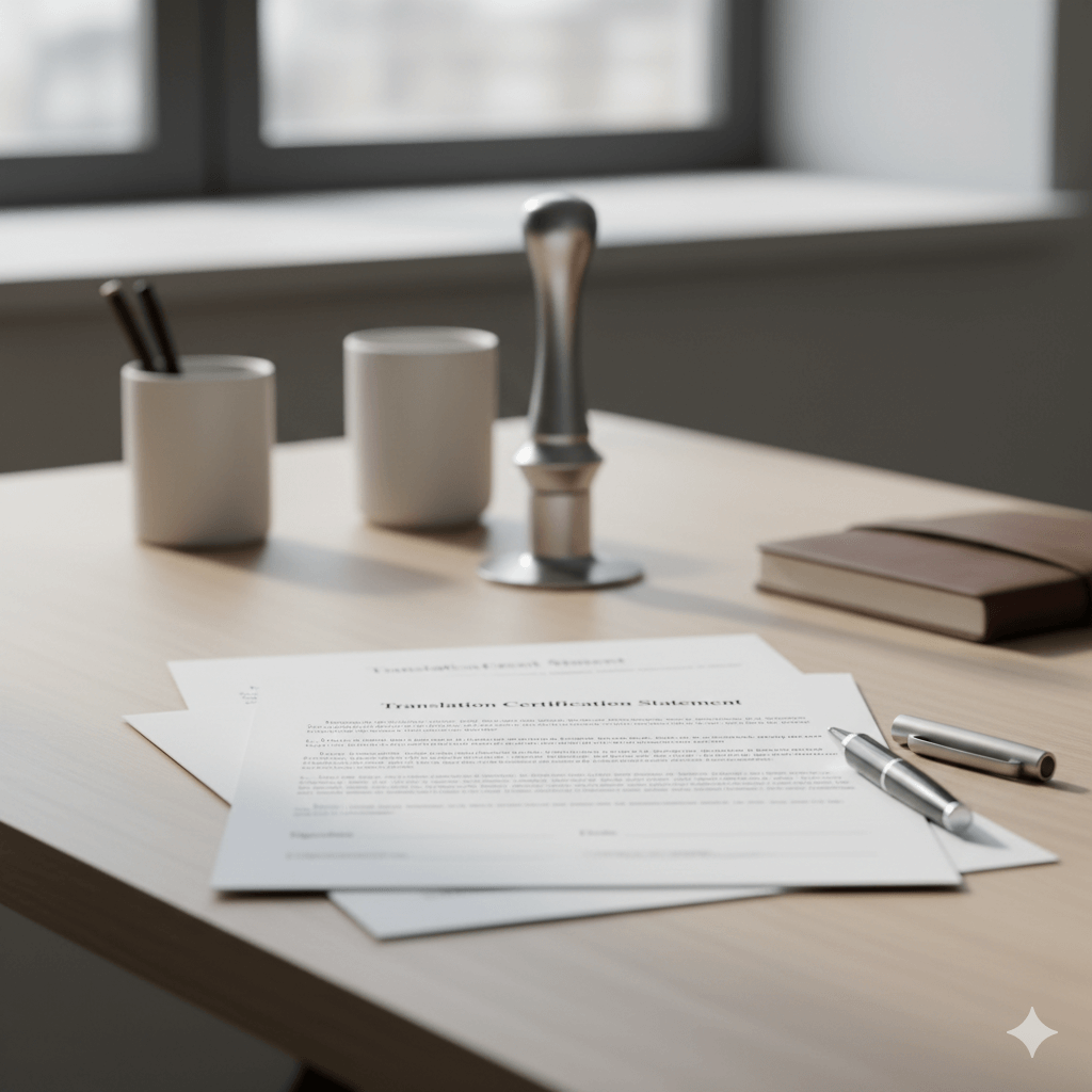 Certified birth certificate translation with certification statement prepared for immigration use