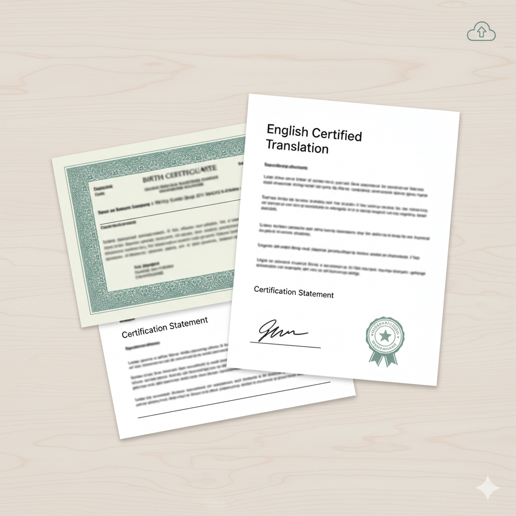 Certified birth certificate translation with certification statement.