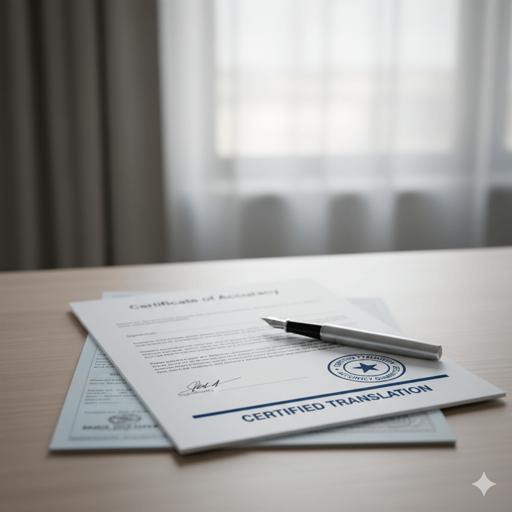 Certified translation package for a birth certificate with certificate of accuracy.