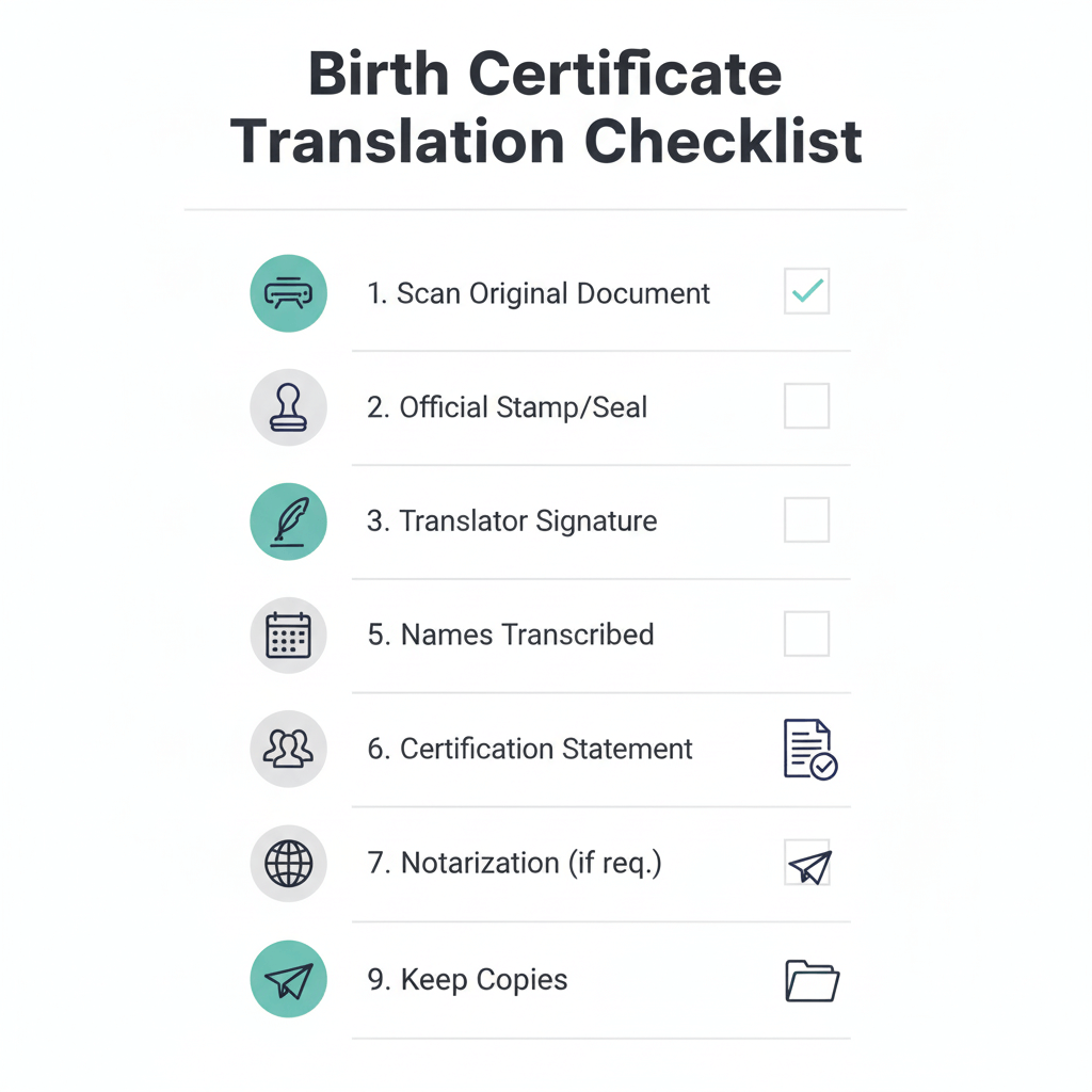 Checklist for a certified birth certificate English translation