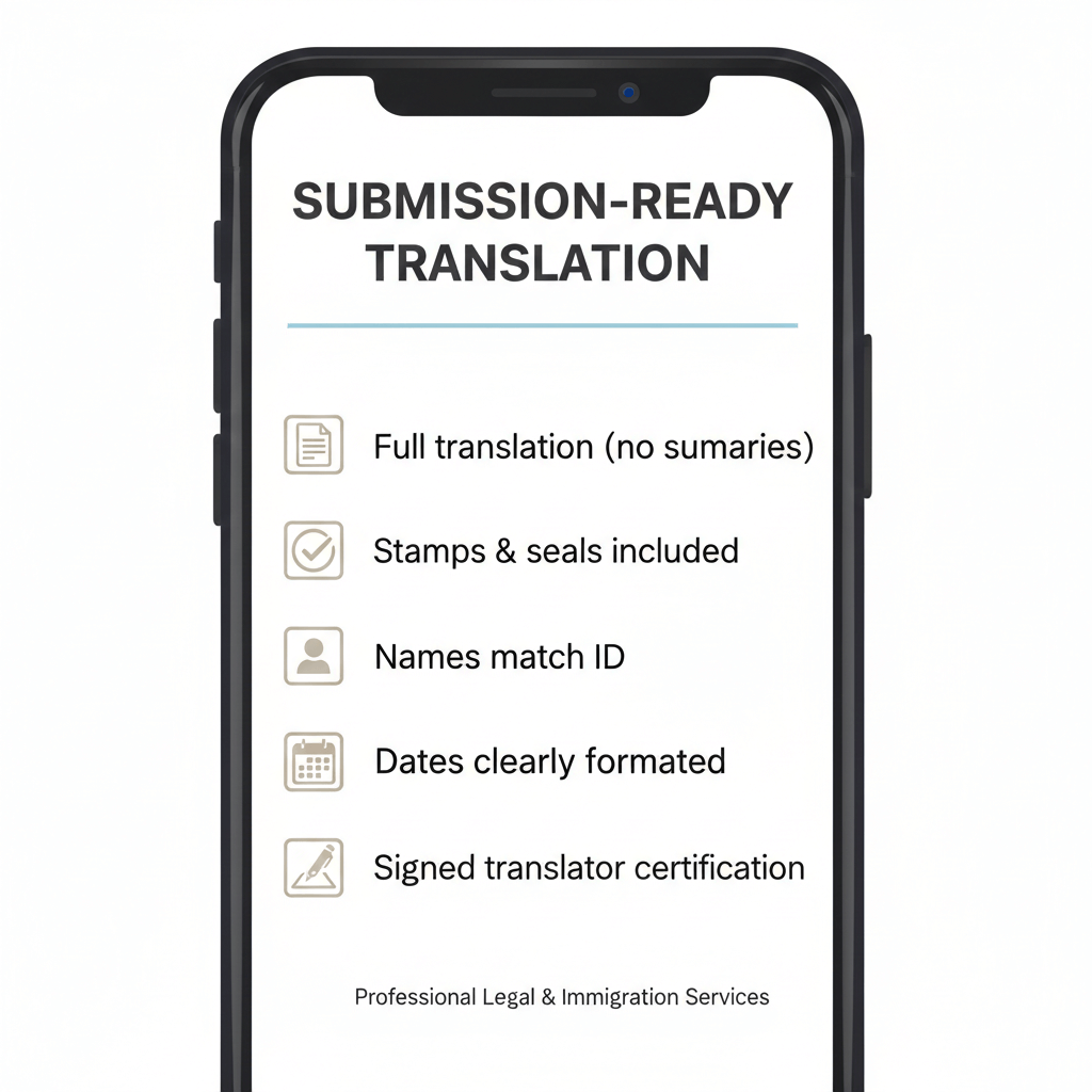Checklist of what a USCIS ready marriage certificate translation should include