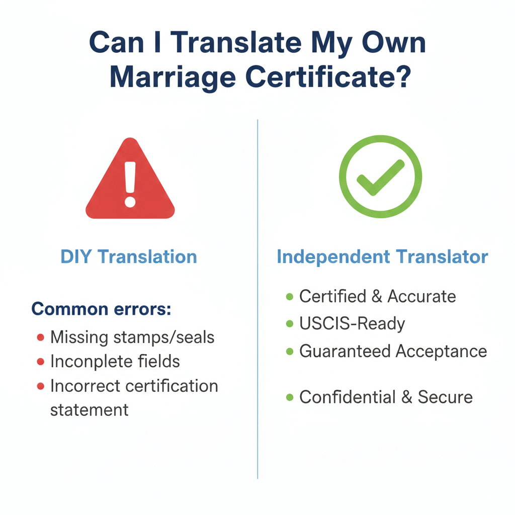 Comparison of DIY vs independent translator for USCIS marriage certificate translations