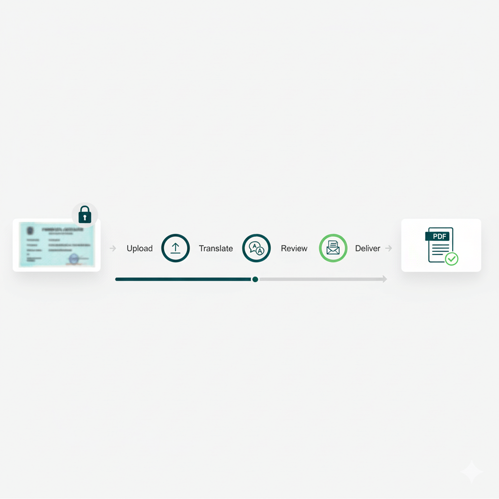 Four step process to get a translated copy of a birth certificate.