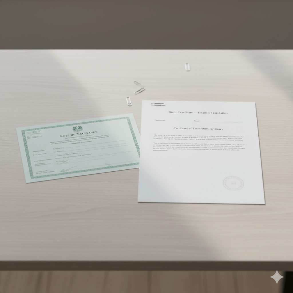 French birth certificate with certified English translation for USCIS