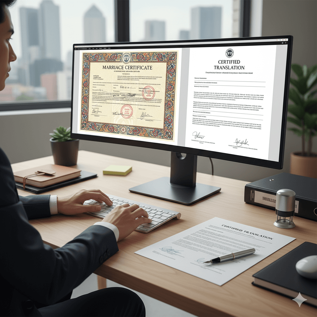 Marriage certificate translated to English with certificate of accuracy for official use