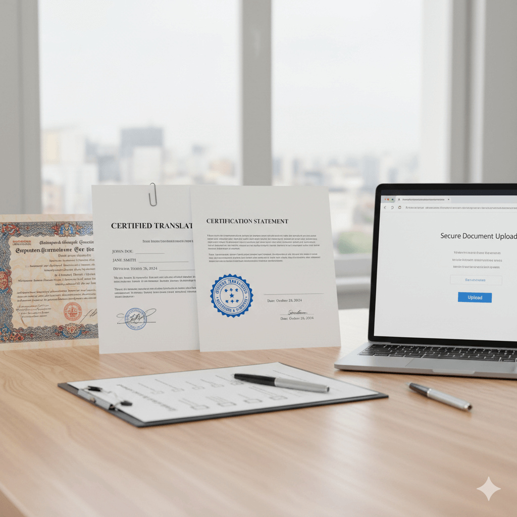 Marriage certificate translation and certification documents prepared for USCIS submission