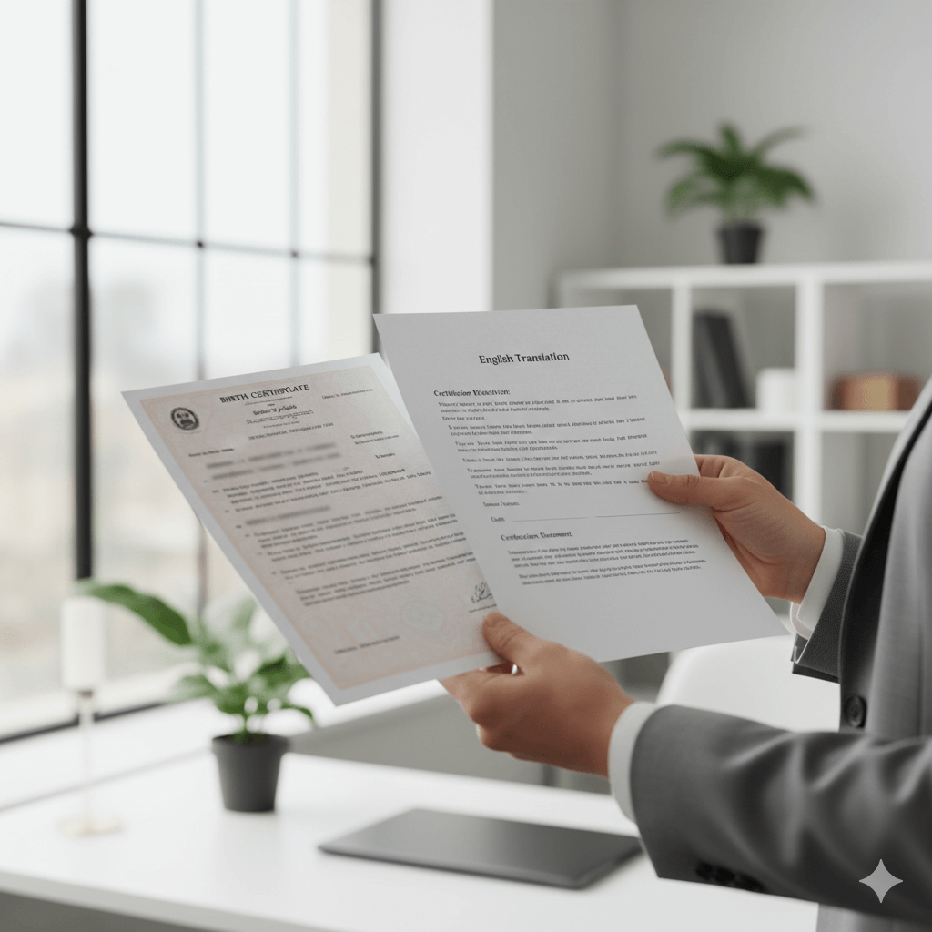 Person holding a certified birth certificate translation ready for official submission.